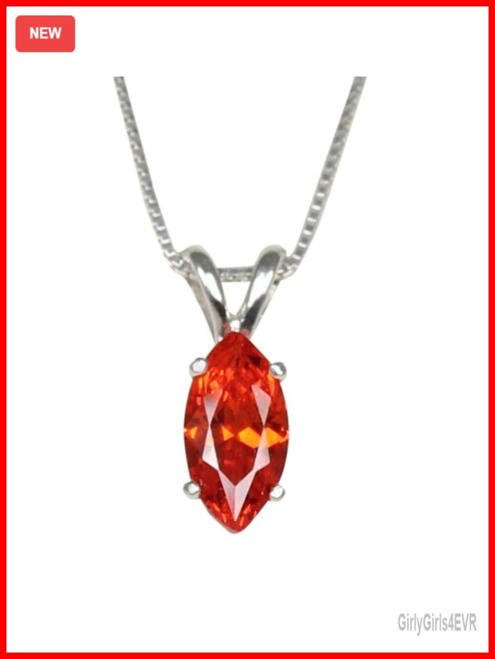 Marquise Mexican Fire Opal Pendant Necklace in 925 Sterling Silver